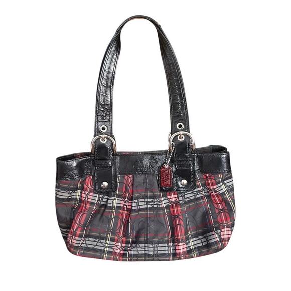 COACH F15223 Authentic Poppy Signature Tartan
Plaid Canvas Shoulder Bag - Picture 1 of 9